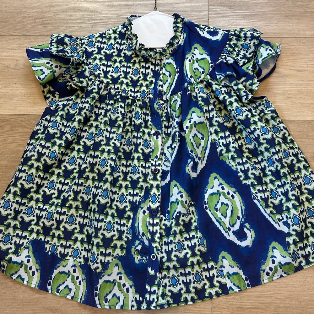 Womens Blue & Green Patterned Shirt